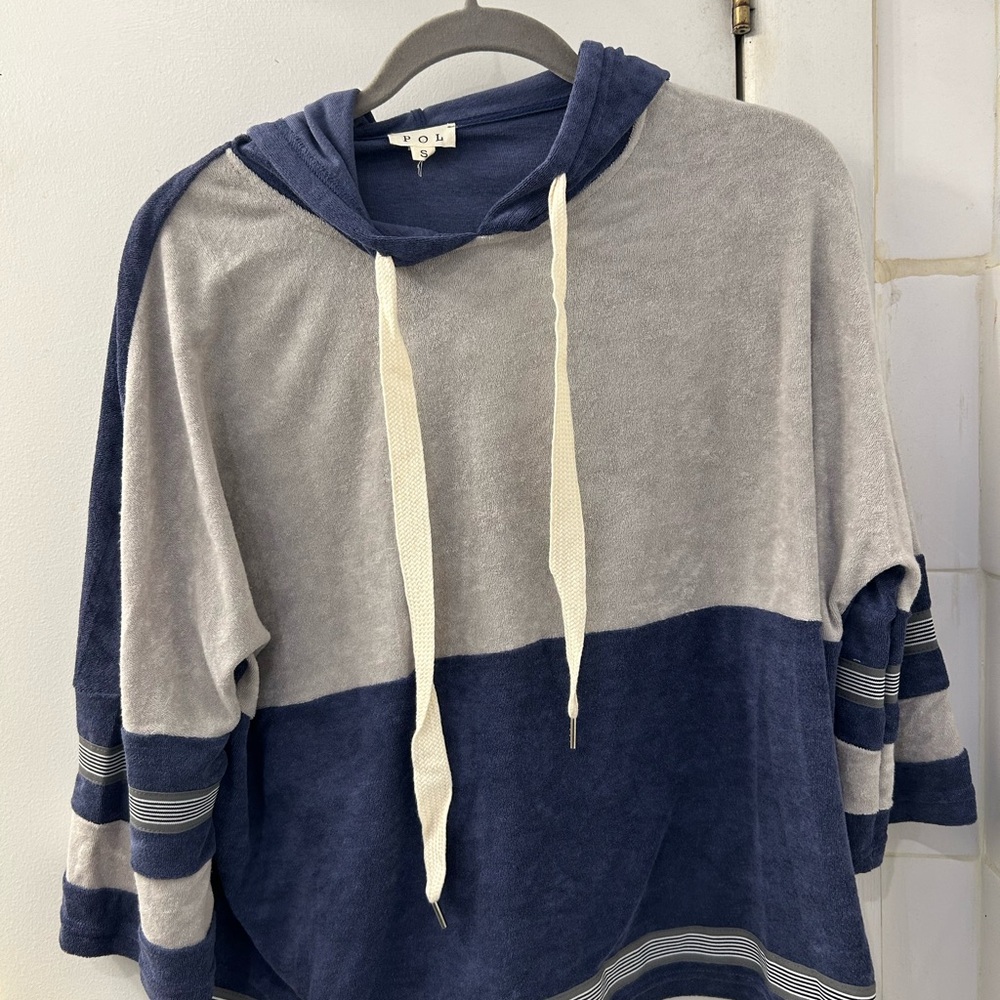 POL Navy and Cream color block Hoodie